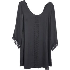 ASTR Black Tunic Embroidered Top Size L Short Sleeve Whimsigoth Fairy Cover Up